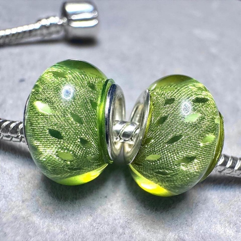 2 PCs Lime‎ Green European Charm Bead Fits Pandora